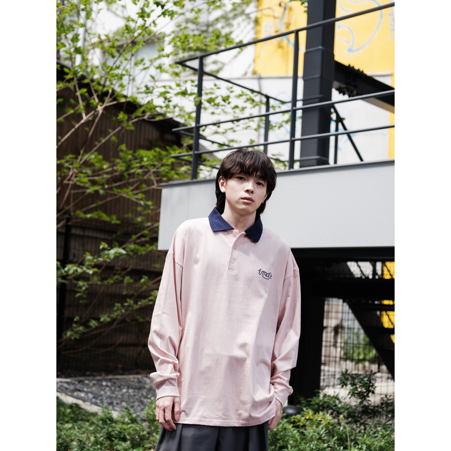imase LOGO LONG POLO T-SHIRTS / DUSTY PINK